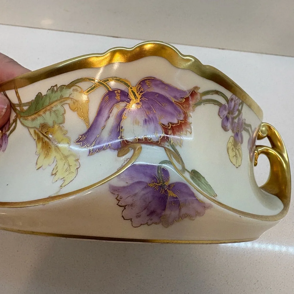 Vintage Rare Find Limoges Gold and Purple Floral Dish with Lid